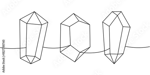 Precious stones one line continuous drawing. Expensive gems. Vector illustration