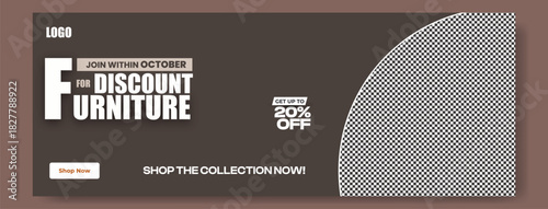 Modern furniture sale flyer with discount offer and stylish living room interior design showcase