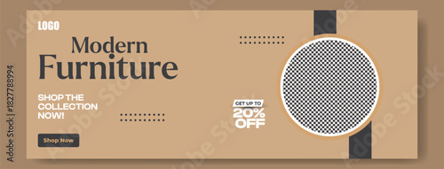 Modern furniture sale advertisement with discount offer and elegant interior design showcase