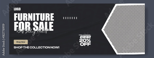 Elegant wingback armchair for sale with discount offer and website information on dark background