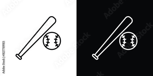 Baseball icons set with editable black and white stroke line style for ui designs