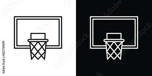 Basketball hoop icons set with editable black and white stroke line style for ui designs