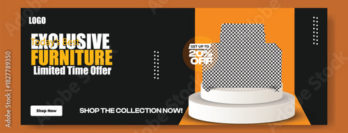 Exclusive furniture limited time offer with discount on modern armchair displayed on a pedestal