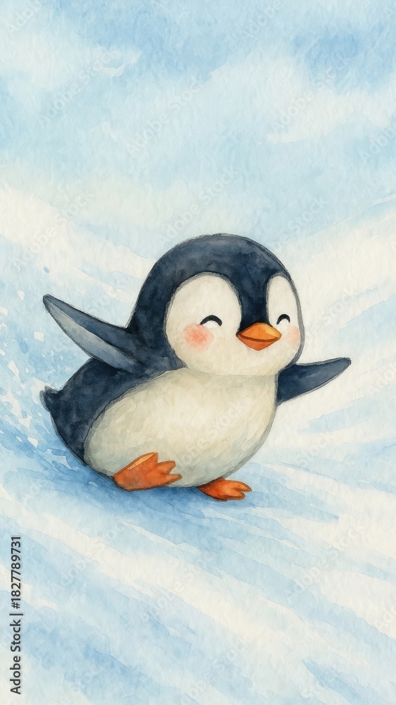 Fototapeta premium Cute penguin sliding joyfully mobile wallpaper