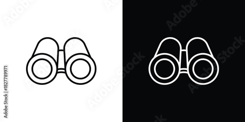 Binoculars icons set with editable black and white stroke line style for ui designs