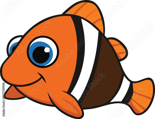Cute giggle clownfish hiding behind coral reef vector illustration scalable eps icon