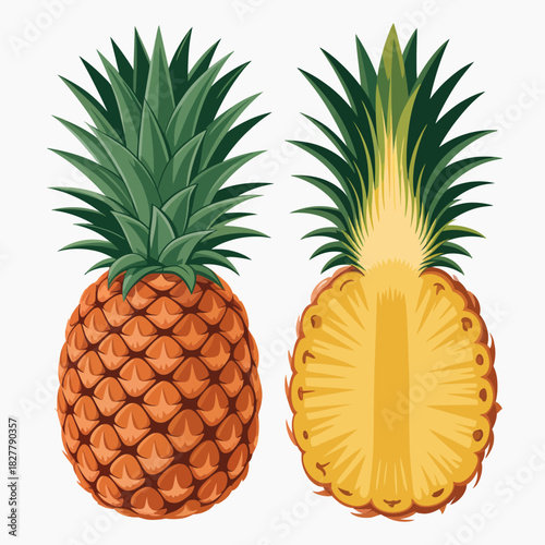 A vibrant image displays a whole pineapple and a sliced section, showcasing its juicy texture and tropical appeal, perfect for fruity delights.