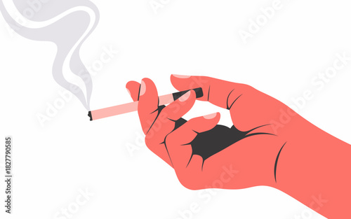 An artistic representation of a hand holding a cigarette, accompanied by a delicate smoke trail, evoking feelings of contemplation and an edgy lifestyle in a modern minimalist style.