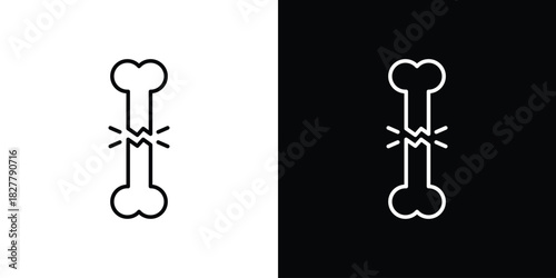Bone break icons set with editable black and white stroke line style for ui designs