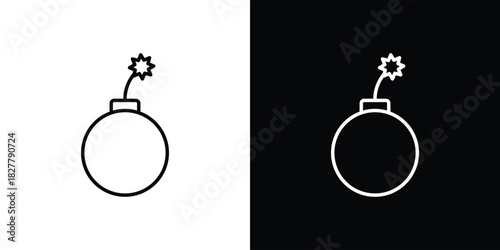 Bomb icons set with editable black and white stroke line style for ui designs