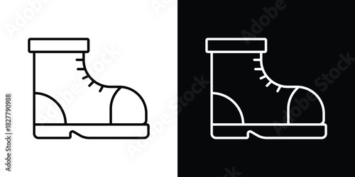 Boot icons set with editable black and white stroke line style for ui designs