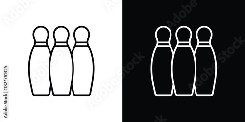 Bowling pins icons set with editable black and white stroke line style for ui designs