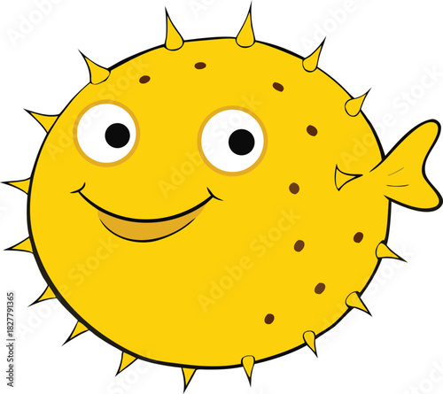 Happy yellow pufferfish vector illustration cute marine animal scalable eps