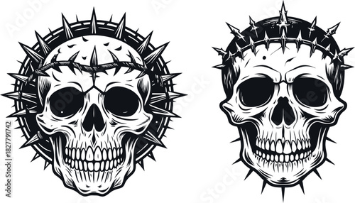 Dark skull crown thorns death head graphic vector