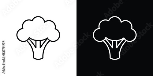 Broccoli icons set with editable black and white stroke line style for ui designs