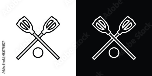 Broom-ball icons set with editable black and white stroke line style for ui designs