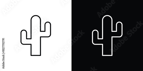 Cactus icons set with editable black and white stroke line style for ui designs