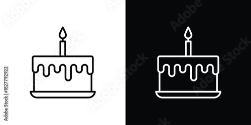 Cake icons set with editable black and white stroke line style for ui designs