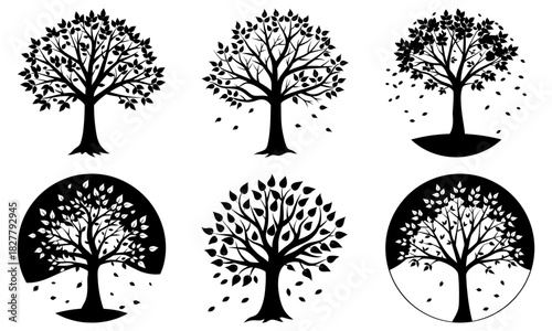 Elegant tree silhouette vectors for nature designs and logos: Beautiful foliage, calming branches, and versatile botanical elements for your projects