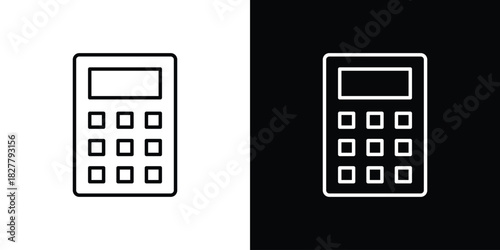 Calculator icons set with editable black and white stroke line style for ui designs