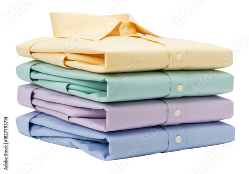 Isolated stack of neatly folded pastel dress shirts for clothing store or apparel business