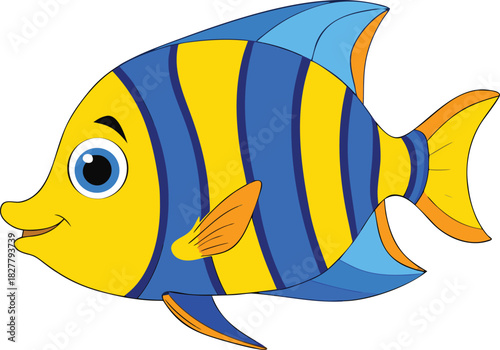 Vibrant cartoon angelfish vector illustration bright yellow blue stripes scalable eps