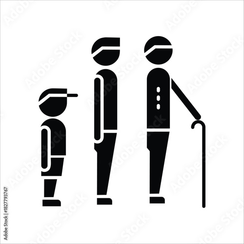 Conceptual vector illustration depicting the human life spectrum from early childhood to advanced old age, symbolizing growth, development, and the natural progression of aging