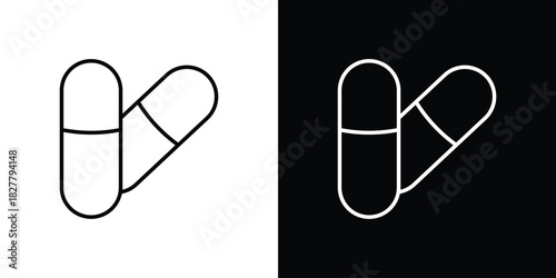 Capsules icons set with editable black and white stroke line style for ui designs