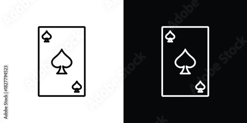 Card-spade icons set with editable black and white stroke line style for ui designs