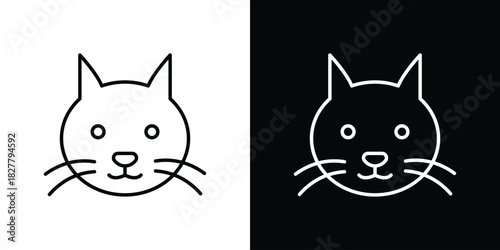 Cat icons set with editable black and white stroke line style for ui designs