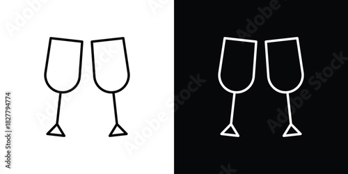 Champagne Glass icons set with editable black and white stroke line style for ui designs