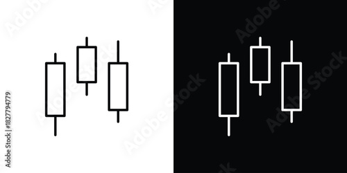 Chart candlestick icons set with editable black and white stroke line style for ui designs