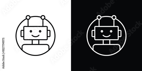 Chatbot speech bubble icons set with editable black and white stroke line style for ui designs