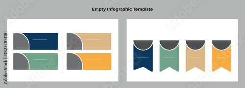 Two Styled Empty Infographic Templates Featuring Box Layouts and Pennant Shape with Gray Accent