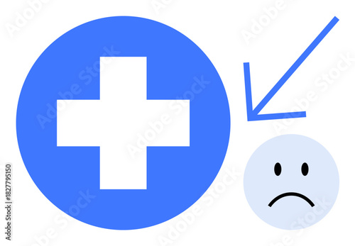 Healthcare assistance. A blue cross and a sad face the need for quick and effective healthcare solutions. Healthcare support, medical aid, emergency services, and patient care. Suitable for medical