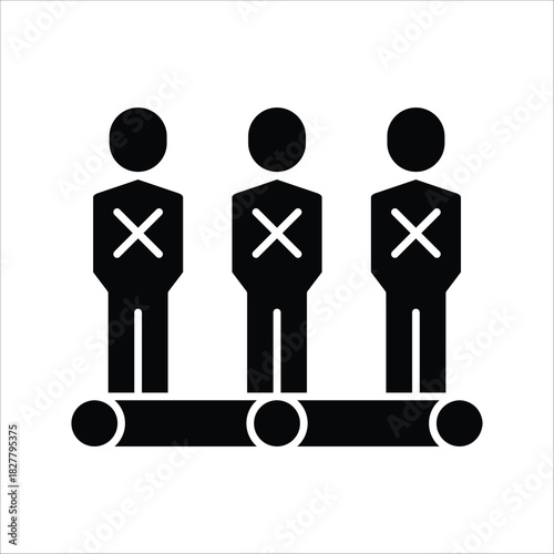 Conceptual graphic showing individuals moving through a process of elimination, signifying rejection, failure, or exclusion from a system or selection workflow