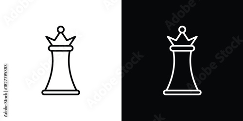 Chess queen icons set with editable black and white stroke line style for ui designs