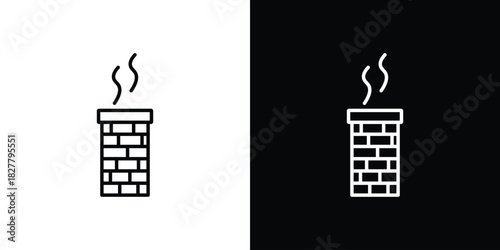 Chimney icons set with editable black and white stroke line style for ui designs