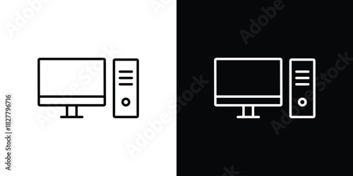 Computer icons set with editable black and white stroke line style for ui designs