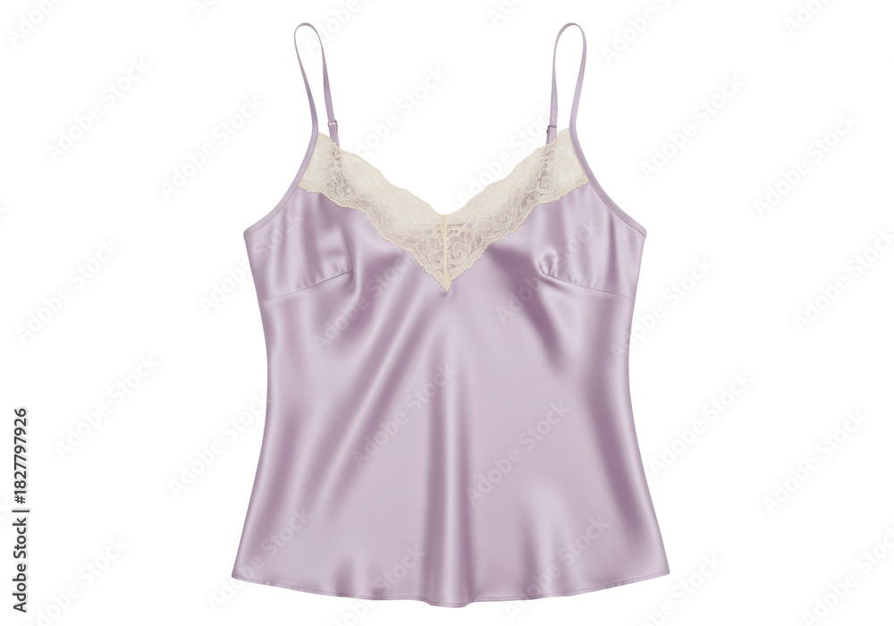Αυτοκόλλητο Isolated lavender silk camisole lingerie top with lace trim, on display against