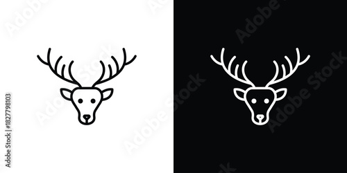 Deer rudolph icons set with editable black and white stroke line style for ui designs