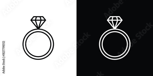 Diamond ring icons set with editable black and white stroke line style for ui designs
