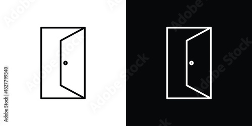 Door open icons set with editable black and white stroke line style for ui designs