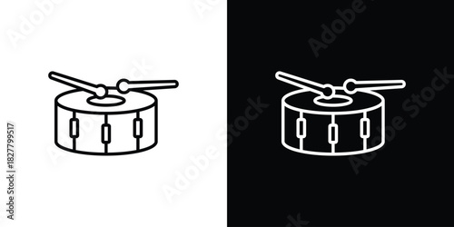 Drum icons set with editable black and white stroke line style for ui designs