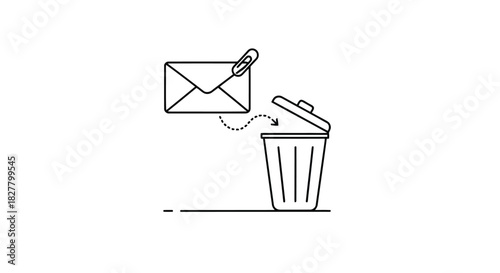 Envelope with a scissors cutting the string and falling into a trash bin