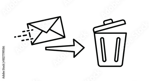 Email Delete Icon – Envelope Sending to Trash Bin Symbol in Minimal Line Style