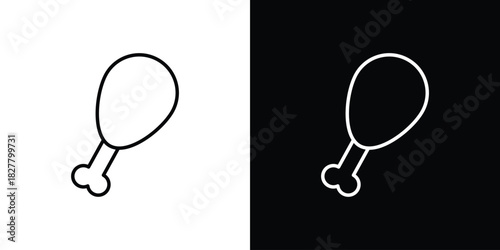 Drumstick bite icons set with editable black and white stroke line style for ui designs