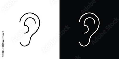 Ear icons set with editable black and white stroke line style for ui designs