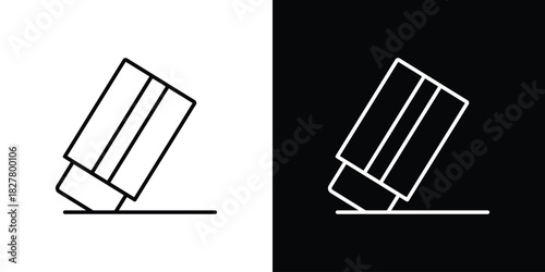 Eraser icons set with editable black and white stroke line style for ui designs