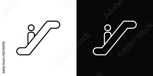 Escalator icons set with editable black and white stroke line style for ui designs